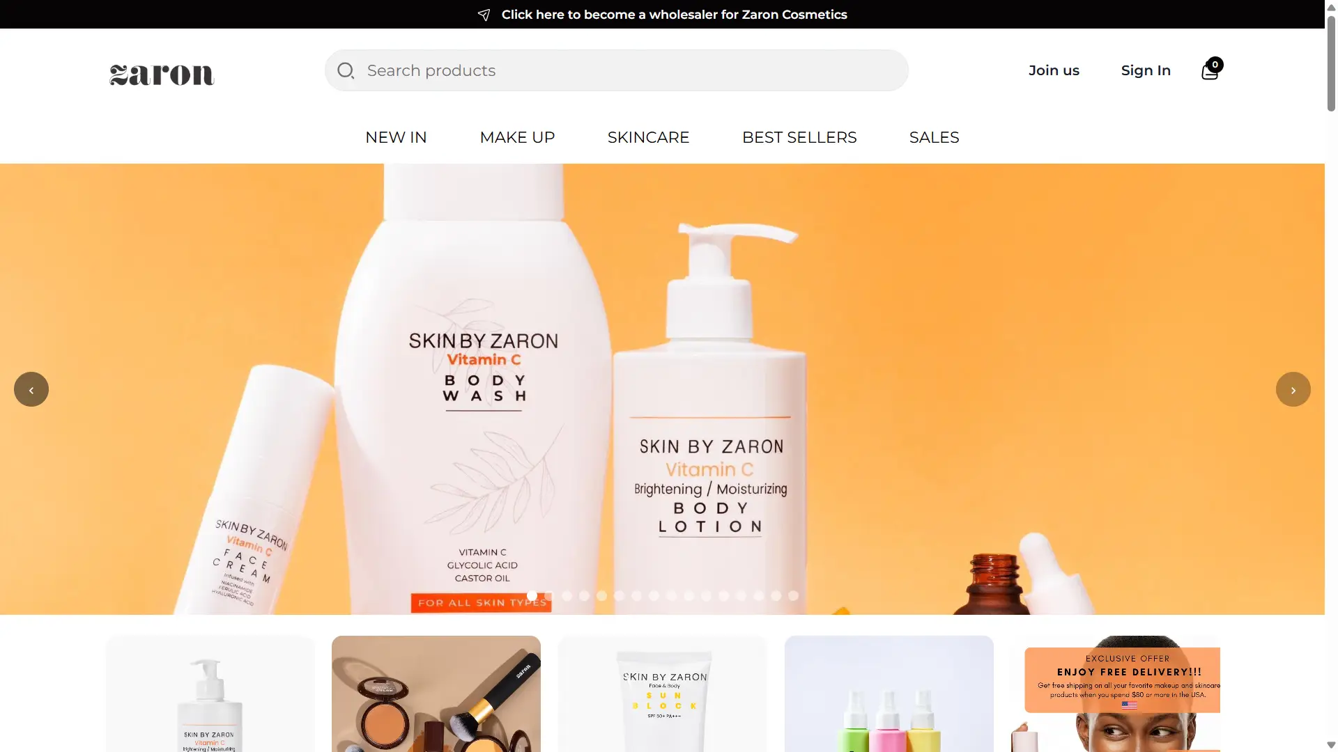 Zaron Cosmetics storefront